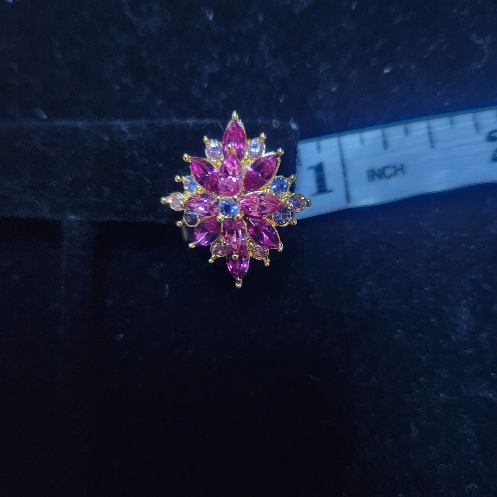 Joan Rivers Pink Rhinestone Starburst Cluster Gold Tone Stud Earrings - Picture 4 of 12